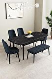 Mabel Siyah Mermer Desen 80x132 Açılabilir Mdf Yemek Odası Takımı 4 Sandalye, 1 Bench