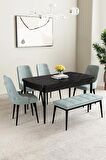 Mabel Siyah Mermer Desen 80x132 Açılabilir Mdf Yemek Odası Takımı 4 Sandalye, 1 Bench