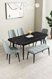 Mabel Siyah Mermer Desen 80x132 Açılabilir Mdf Yemek Odası Takımı 4 Sandalye, 1 Bench