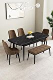 Mabel Siyah Mermer Desen 80x132 Açılabilir Mdf Yemek Odası Takımı 4 Sandalye, 1 Bench
