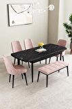 Mabel Siyah Mermer Desen 80x132 Açılabilir Mdf Yemek Odası Takımı 4 Sandalye, 1 Bench