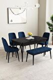 Mabel Siyah Mermer Desen 80x132 Açılabilir Mdf Yemek Odası Takımı 4 Sandalye, 1 Bench