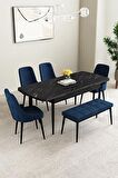 Mabel Siyah Mermer Desen 80x132 Açılabilir Mdf Yemek Odası Takımı 4 Sandalye, 1 Bench