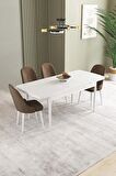 İkon Beyaz 80x132 Açılabilir Mdf Yemek Odası Takımı 4 Adet Sandalye