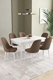İkon Beyaz 80x132 Açılabilir Mdf Yemek Odası Takımı 6 Adet Sandalye