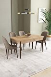 İkon Meşe Desen 80x132 Açılabilir Mdf Yemek Odası Takımı 4 Adet Sandalye