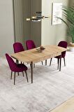 İkon Meşe Desen 80x132 Açılabilir Mdf Yemek Odası Takımı 4 Adet Sandalye