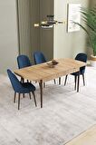 İkon Meşe Desen 80x132 Açılabilir Mdf Yemek Odası Takımı 4 Adet Sandalye