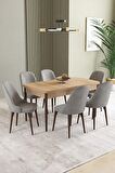 İkon Meşe Desen 80x132 Açılabilir Mdf Yemek Odası Takımı 6 Adet Sandalye