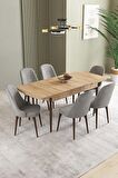 İkon Meşe Desen 80x132 Açılabilir Mdf Yemek Odası Takımı 6 Adet Sandalye