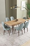 İkon Meşe Desen 80x132 Açılabilir Mdf Yemek Odası Takımı 6 Adet Sandalye