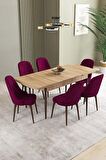 İkon Meşe Desen 80x132 Açılabilir Mdf Yemek Odası Takımı 6 Adet Sandalye