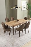 İkon Meşe Desen 80x132 Açılabilir Mdf Yemek Odası Takımı 6 Adet Sandalye