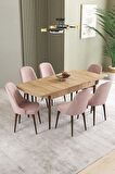 İkon Meşe Desen 80x132 Açılabilir Mdf Yemek Odası Takımı 6 Adet Sandalye