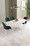 İkon Beyaz Mermer Desen 80x132 Açılabilir Mdf Yemek Odası Takımı 4 Adet Sandalye