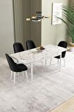 İkon Beyaz Mermer Desen 80x132 Açılabilir Mdf Yemek Odası Takımı 4 Adet Sandalye