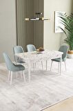 İkon Beyaz Mermer Desen 80x132 Açılabilir Mdf Yemek Odası Takımı 4 Adet Sandalye