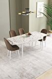 İkon Beyaz Mermer Desen 80x132 Açılabilir Mdf Yemek Odası Takımı 4 Adet Sandalye