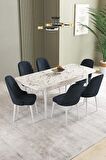 İkon Beyaz Mermer Desen 80x132 Açılabilir Mdf Yemek Odası Takımı 6 Adet Sandalye