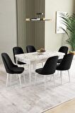 İkon Beyaz Mermer Desen 80x132 Açılabilir Mdf Yemek Odası Takımı 6 Adet Sandalye