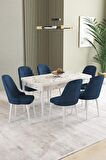 İkon Beyaz Mermer Desen 80x132 Açılabilir Mdf Yemek Odası Takımı 6 Adet Sandalye