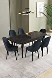 İkon Siyah Mermer Desen 80x132 Açılabilir Mdf Yemek Odası Takımı 6 Adet Sandalye