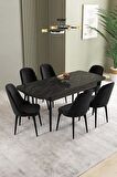 İkon Siyah Mermer Desen 80x132 Açılabilir Mdf Yemek Odası Takımı 6 Adet Sandalye