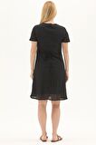 Şile Bezi Siyah Kısa Kol Nakışlı Yaka Yazlık Elbise