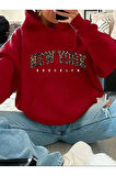 New York Yazı Detay Baskılı İçi Polarlı Kapüşonlu Sweatshirt