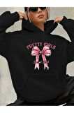Pertty Gırls Yazı Detay Baskılı İçi Polarlı Kapüşonlu Sweatshirt