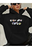 You Are Lost Yazı Detaylı Kapüşonlu Sweatshirt