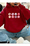 Çiçekler Baskılı İçi Polarlı Kapüşonlu Sweatshirt