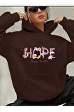 Hope Yazı Baskılı İçi Polarlı Kapüşonlu Sweatshirt