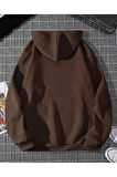 Kalp Fiyonk Baskılı İçi Polarlı Kapüşonlu Sweatshirt