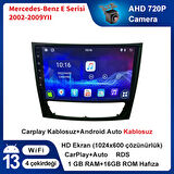 Mercedes-Benz E Serisi 2000-2004Yıl 1GB Ram 16GB Hafıza 9 İnç Android 14 Cihaz Kablosuz Carplay Kablosuz Android Auto Multimedya Navigasyon Double Teyp Araç Monitor Ekran