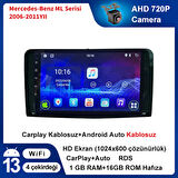 Mercedes-Benz ML Serisi 2000-2004Yıl 1GB Ram 16GB Hafıza 9 İnç Android 14 Cihaz Kablosuz Carplay Kablosuz Android Auto Multimedya Navigasyon Double Teyp Araç Monitor Ekran