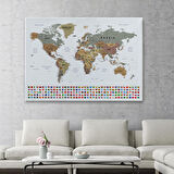 Harita Sepeti Dünya Haritası Son Derece Ayrıntılı Eğitici ve Bayraklı Dekoratif Kanvas Tablo2808