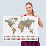 Harita Sepeti Dünya Haritası Son Derece Ayrıntılı Eğitici ve Bayraklı Dekoratif Kanvas Tablo2808
