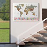 Harita Sepeti Dünya Haritası Son Derece Ayrıntılı Eğitici ve Bayraklı Dekoratif Kanvas Tablo2808