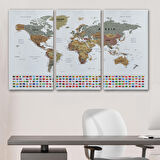 Harita Sepeti Dünya Haritası Son Derece Ayrıntılı Eğitici ve Bayraklı Dekoratif Kanvas Tablo2808