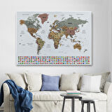 Harita Sepeti Türkçe Dünya Haritası Son Derece Ayrıntılı Eğitici ve Bayraklı Kanvas Tablo 2809