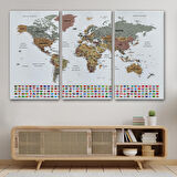 Harita Sepeti Türkçe Dünya Haritası Son Derece Ayrıntılı Eğitici ve Bayraklı Kanvas Tablo 2809