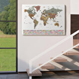 Harita Sepeti Türkçe Dünya Haritası Son Derece Ayrıntılı Eğitici ve Bayraklı Kanvas Tablo 2809