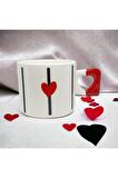 2'li Siyah & Kırmızı Zarif Kalp Baskılı Kupa / Mug Set