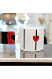 2'li Siyah & Kırmızı Zarif Kalp Baskılı Kupa / Mug Set