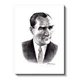 Karakalem Atatürk - İmzalı Portre Kanvas Tablo