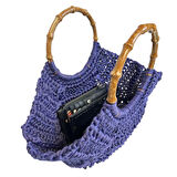 Uretti - Necla 4345 6890 El Yapımı Ahşap Saplı Görünümlü Ribbon İp Çanta - 36 cm x 17 cm