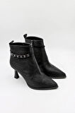 KristeBell İthal Topuklu Taşlı Aksesuar Detaylı Fermuarlı Bot 2509 - Siyah - 36