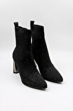 KristeBell İthal Taşlı Model Triko Topuklu Kadın Bot KB2514 - Siyah - 36