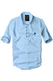 slim fit %100 pamuk kumaş hakim yaka  uzun kol  gömlek -buz mavisi-